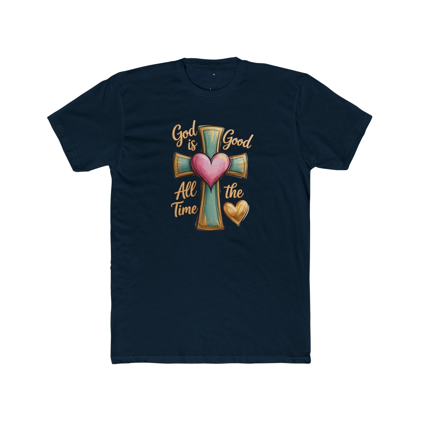 Christian Cross Tee — "God Is Good All The Time" Heart Design