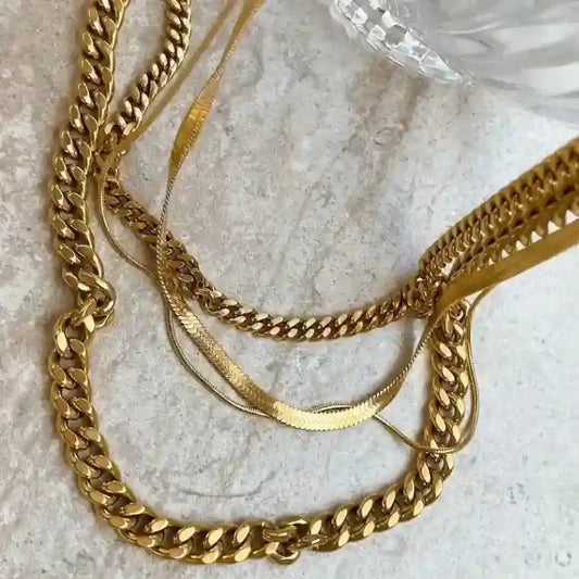 18K Gold Cuban Chain Necklace — Vintage Versatile Design for Women