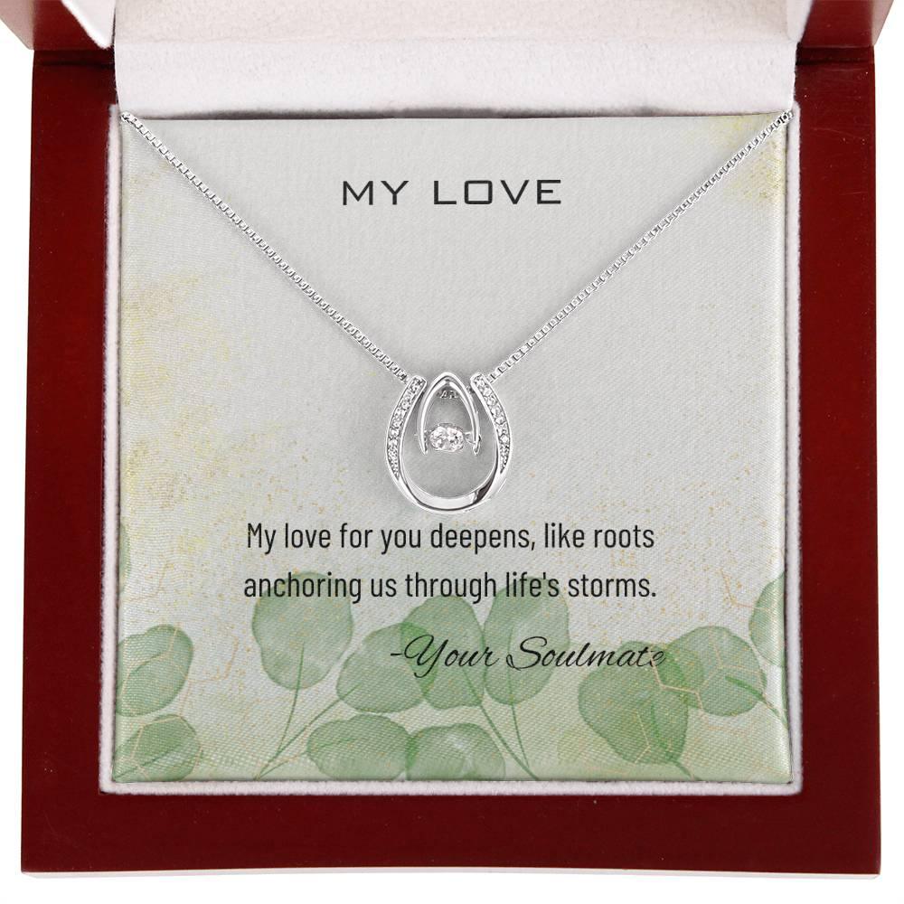 Lucky In Love 14K White Finish Gold Necklace I Gift To My Love I Gift For Soulmate, Girl Friend - Camili Bel Creations Gift Shop