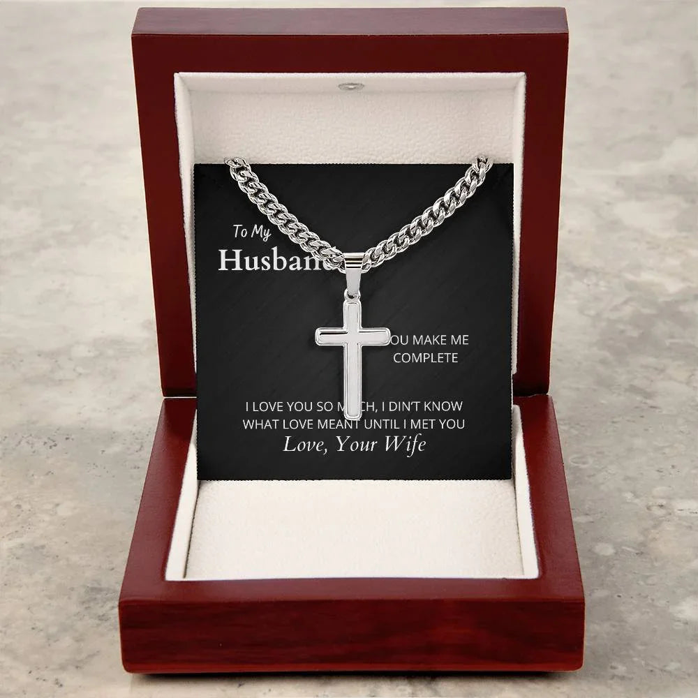To My Husband I Artisan Cross Necklace on Cuban Chain - Camili'Bel Gift Shop