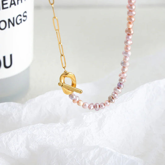 18K Gold Retro Palace Style Necklace With Lavender Pearls - Camili Bel Creations Gift Shop