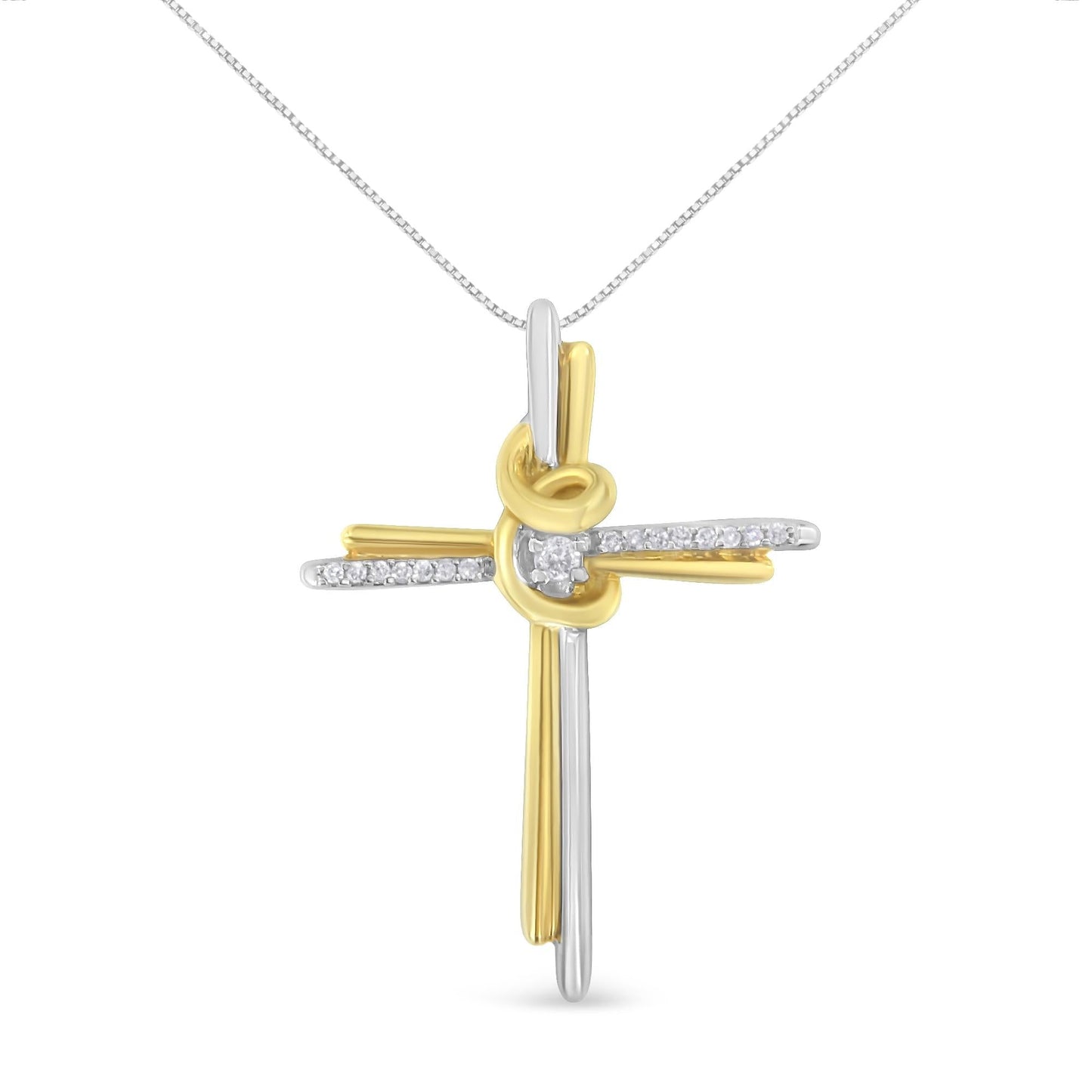 10K gold diamond cross necklace by Camili'Bel featuring a two-tone gold design with genuine diamonds, ideal for baptism or confirmation gifts.