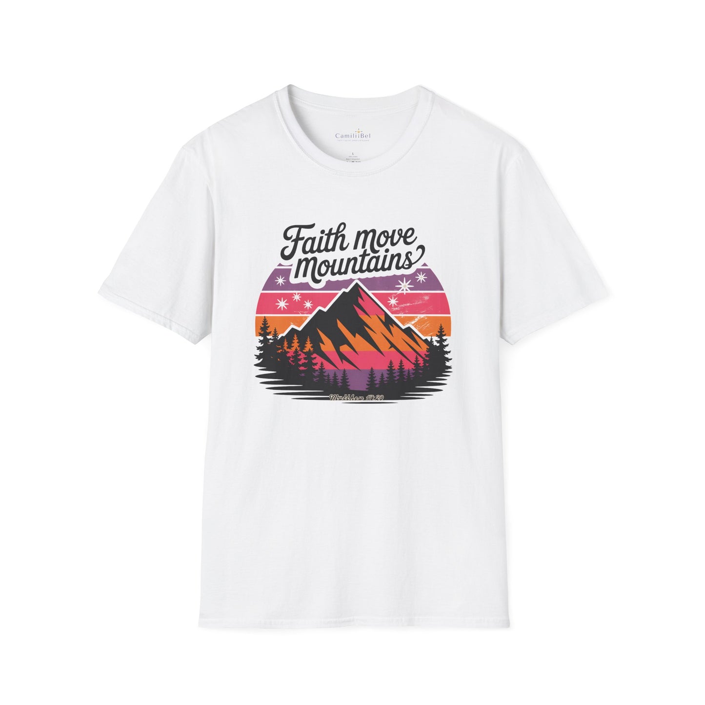 Faith Moves Mountains T-Shirt — Inspirational Mountain Sunset Graphic Tee