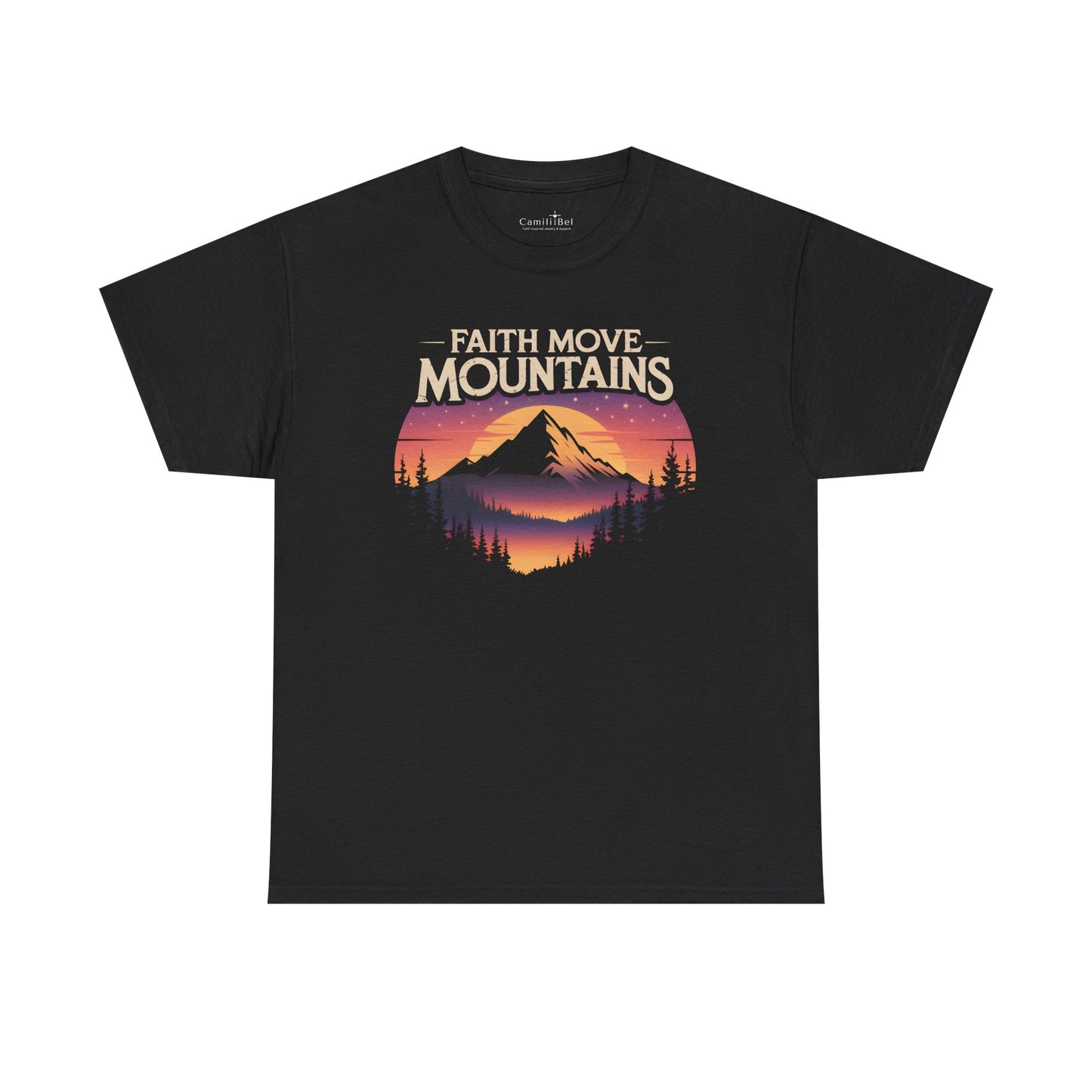 Faith Moves Mountains Tee — Vintage Mountain Sunset Christian T-Shirt