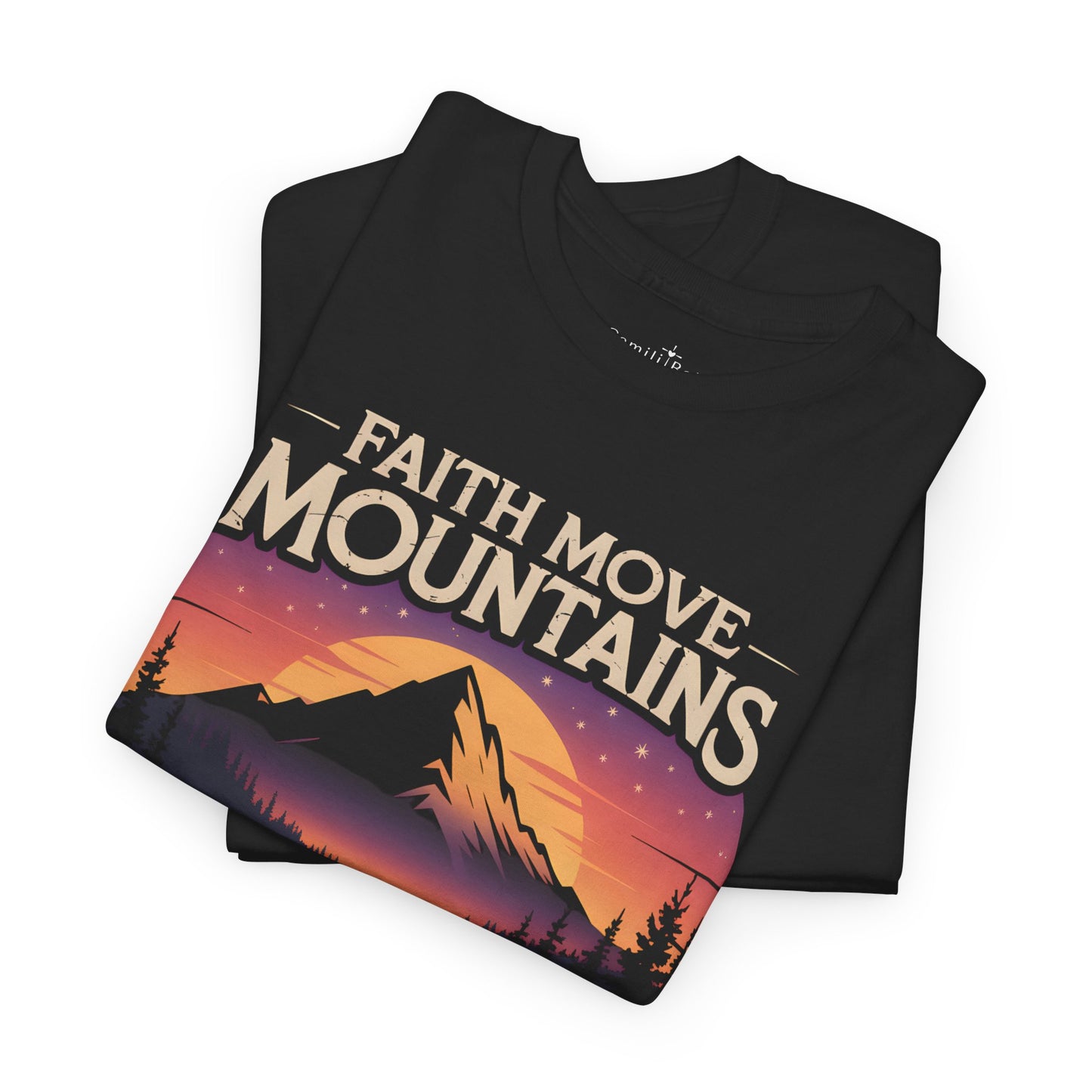 Faith Moves Mountains Tee — Vintage Mountain Sunset Christian T-Shirt