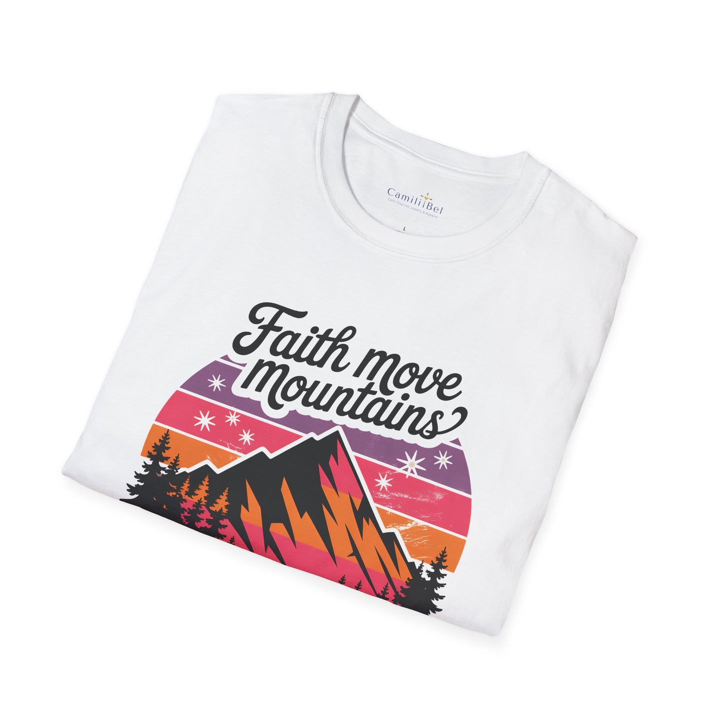Faith Moves Mountains T-Shirt — Inspirational Mountain Sunset Graphic Tee