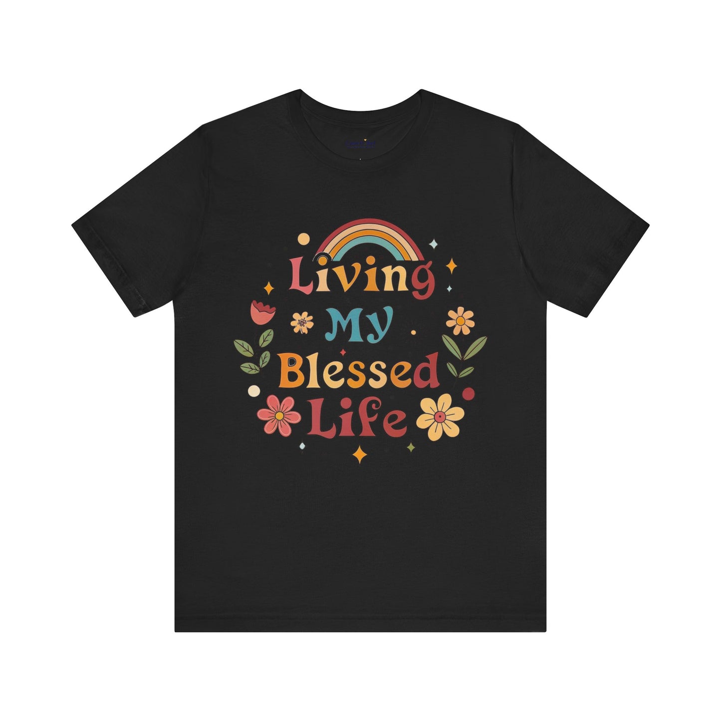 Living My Blessed Life Tee — Retro Floral Rainbow Inspirational T‑Shirt