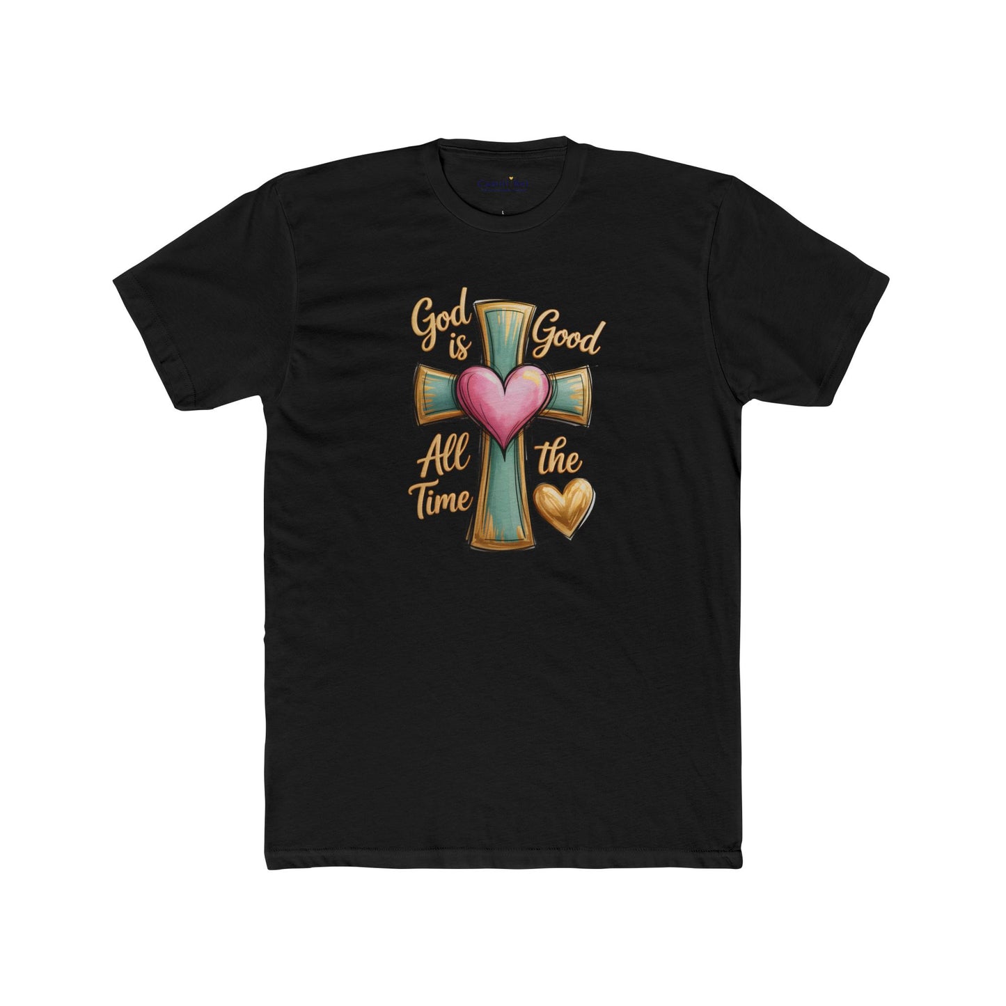 Christian Cross Tee — "God Is Good All The Time" Heart Design