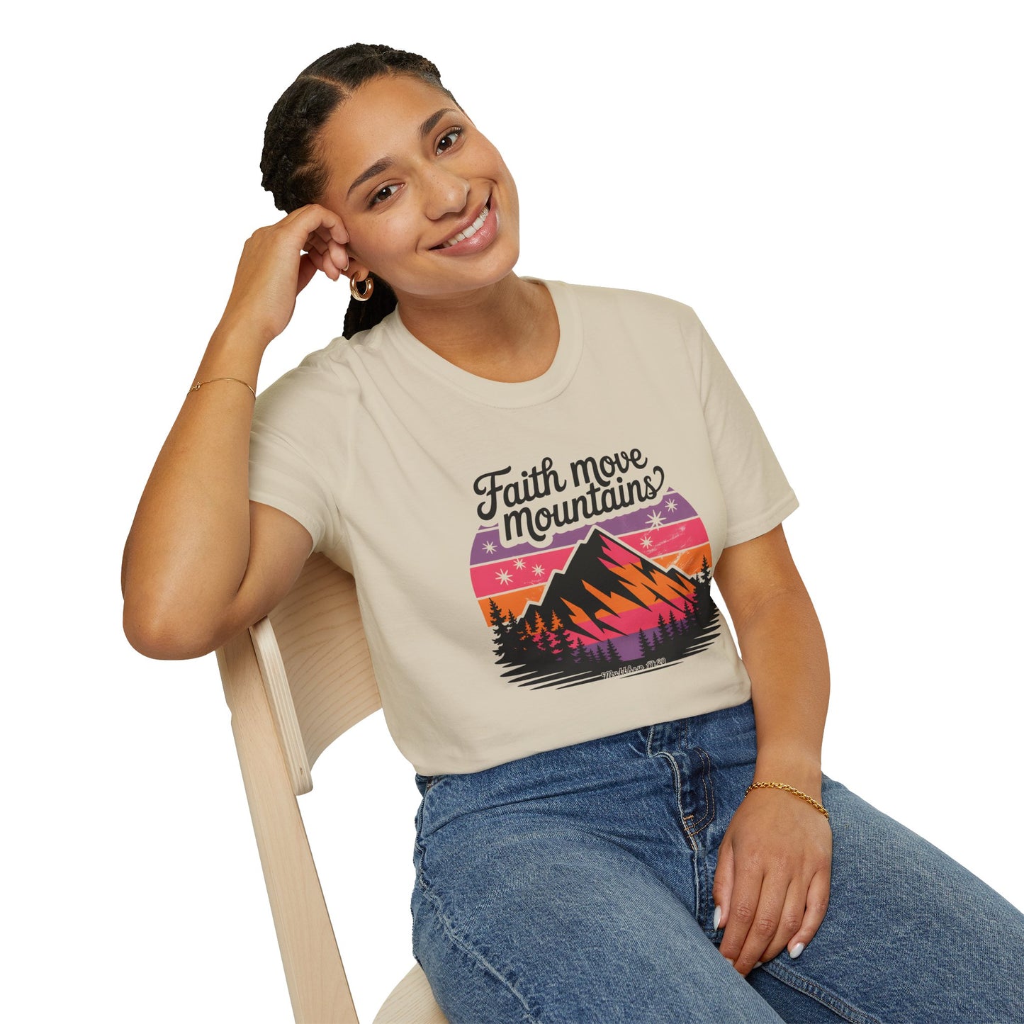 Faith Moves Mountains T-Shirt — Inspirational Mountain Sunset Graphic Tee