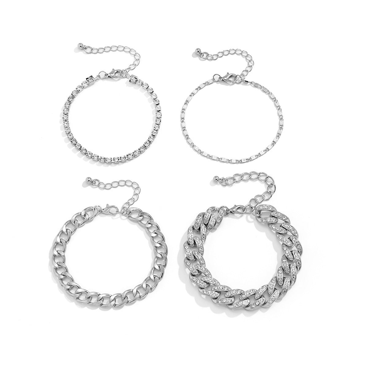 Cuban chain bracelet set complete display - coordinated hip-hop jewelry