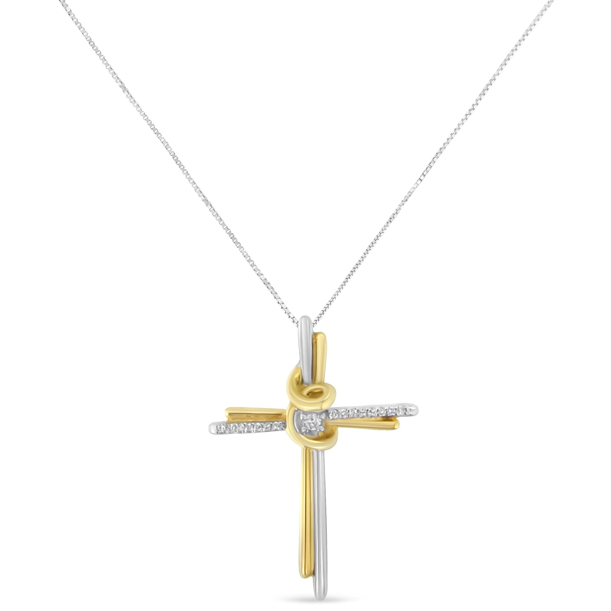 10K gold diamond cross necklace by Camili'Bel featuring a two-tone gold design with genuine diamonds, ideal for baptism or confirmation gifts.