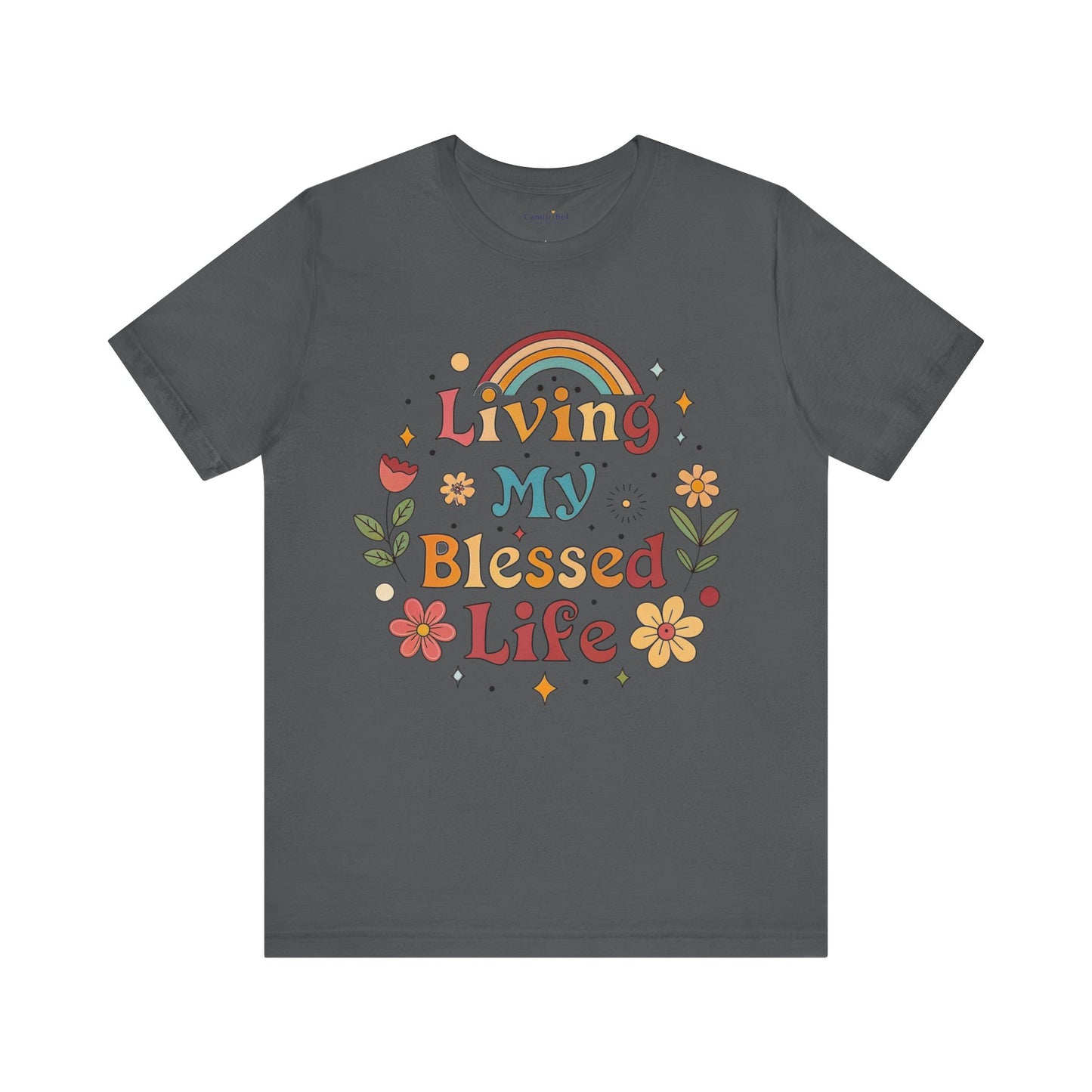 Living My Blessed Life Tee — Retro Floral Rainbow Inspirational T‑Shirt