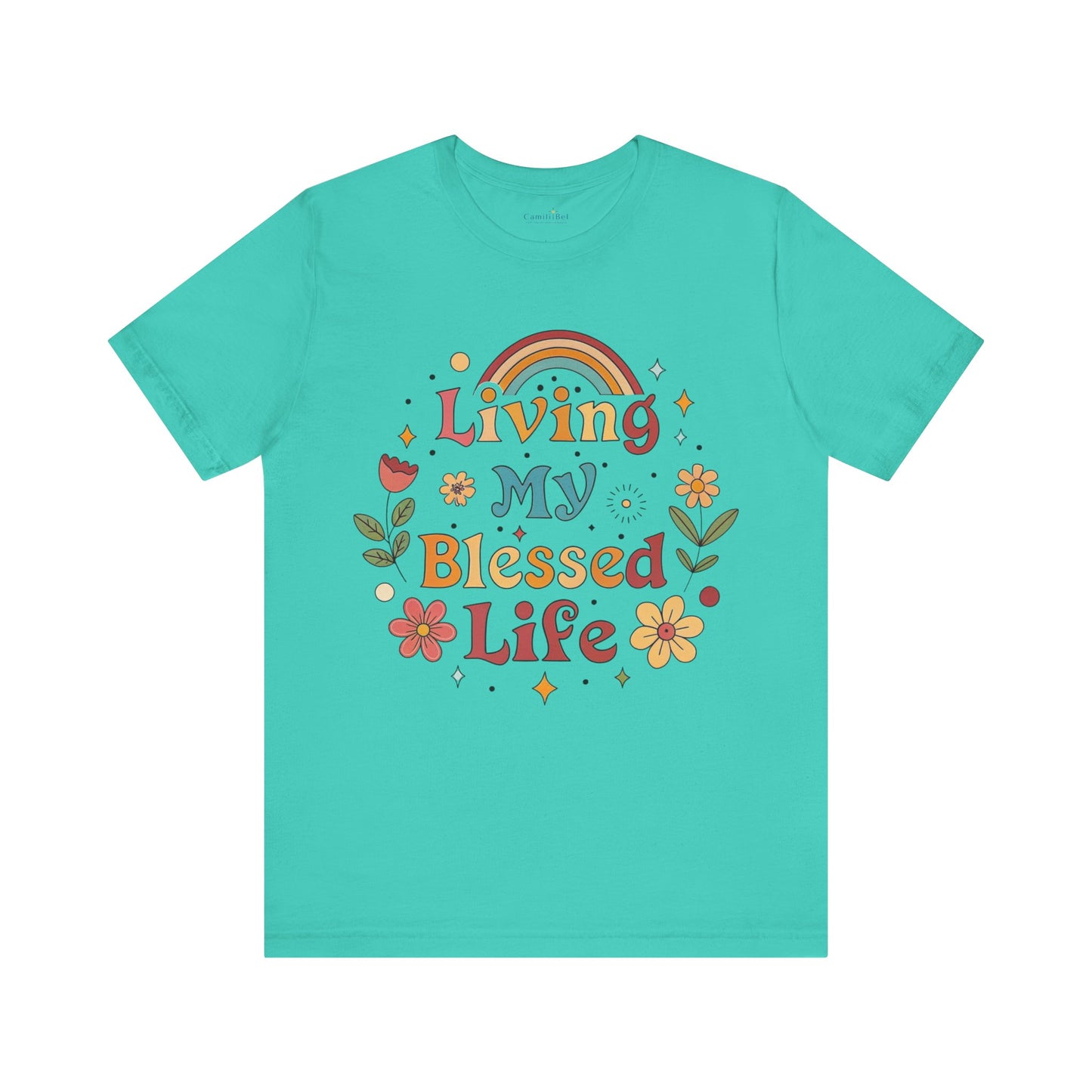 Living My Blessed Life Tee — Retro Floral Rainbow Inspirational T‑Shirt