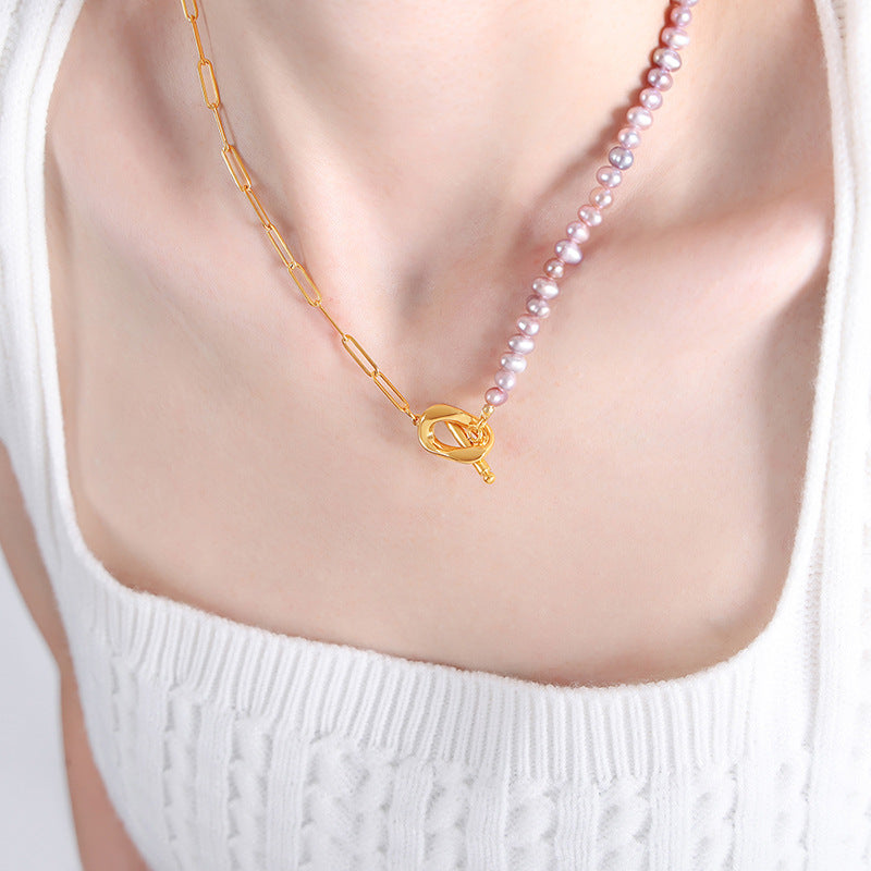 18K Gold Retro Palace Style Necklace With Lavender Pearls - Camili Bel Creations Gift Shop