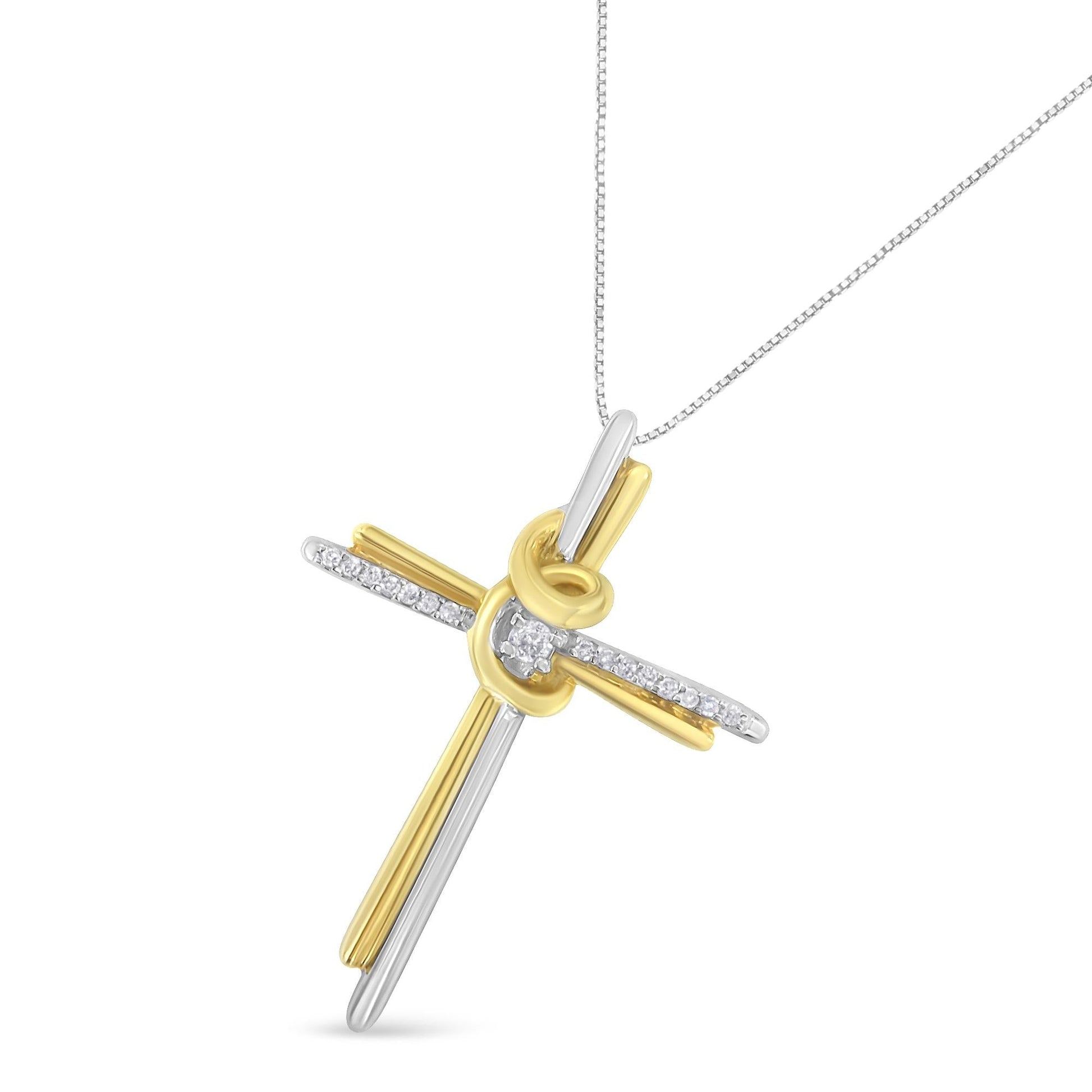 10K gold diamond cross necklace by Camili'Bel featuring a two-tone gold design with genuine diamonds on a fine chain. Elegant Christian fine jewelry gift.