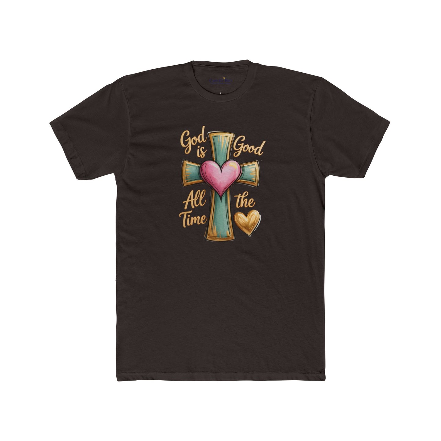 Christian Cross Tee — "God Is Good All The Time" Heart Design
