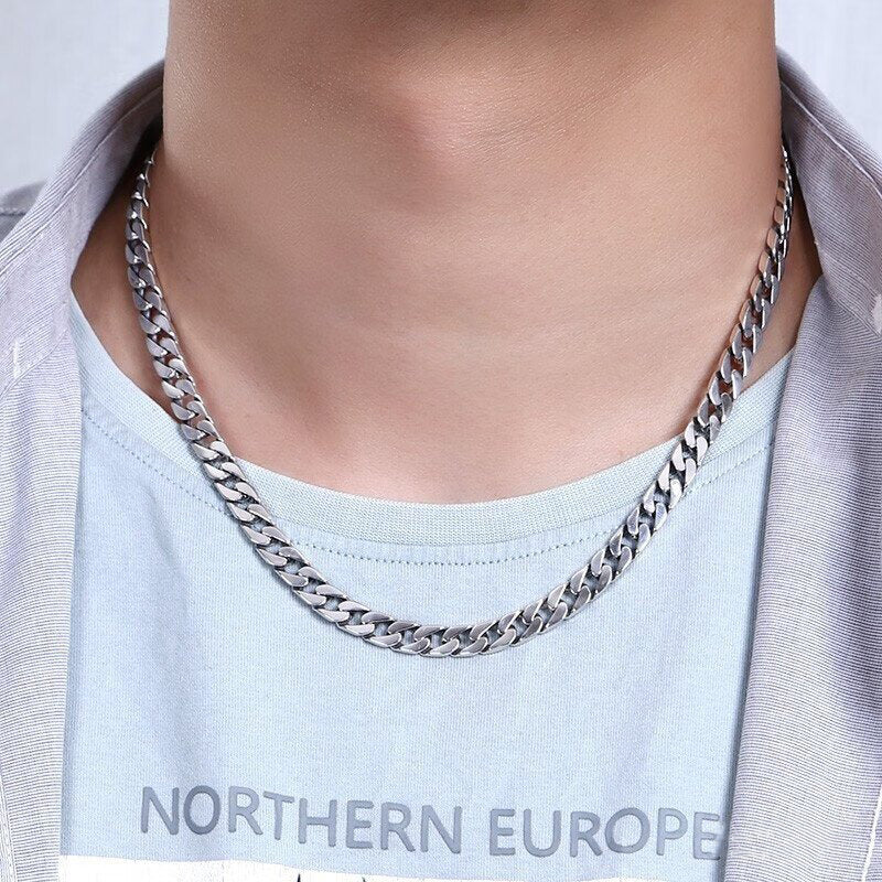 Close-up of Cuban link chain necklace showing premium polished finish and link detail
