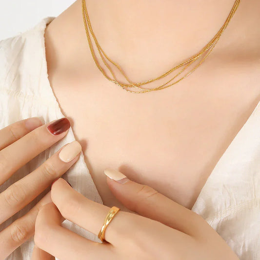 18K Gold Noble Multi-layered Chain Necklace - Camili Bel Creations Gift Shop