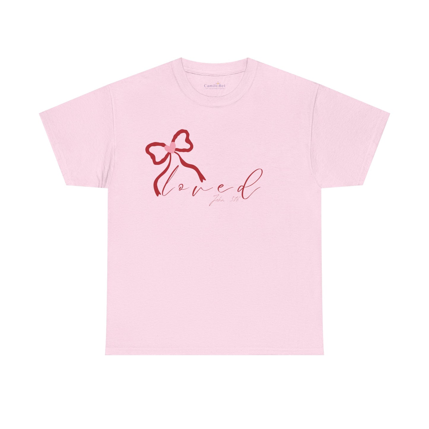 Loved Script Tee with Ribbon Heart — Women's Casual Faith & Self-Love T-Shirt