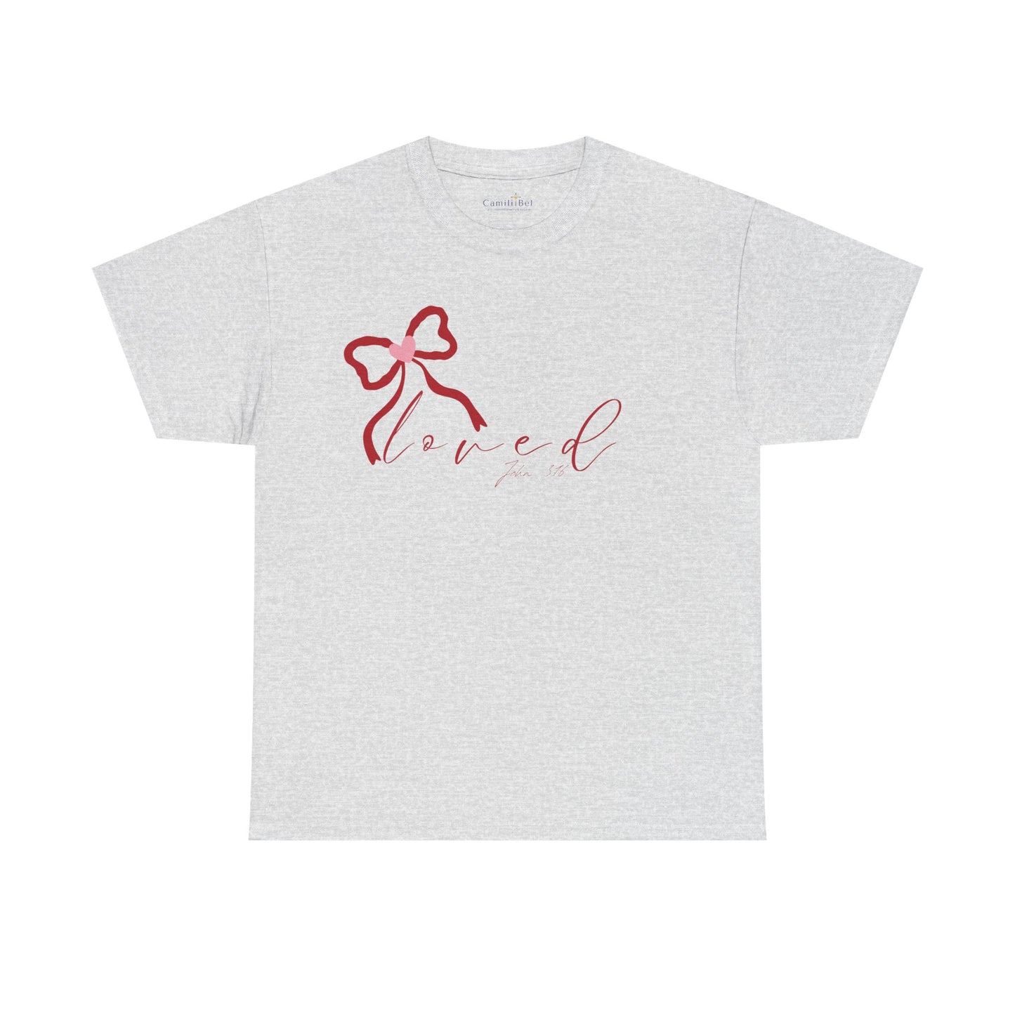 Loved Script Tee with Ribbon Heart — Women's Casual Faith & Self-Love T-Shirt