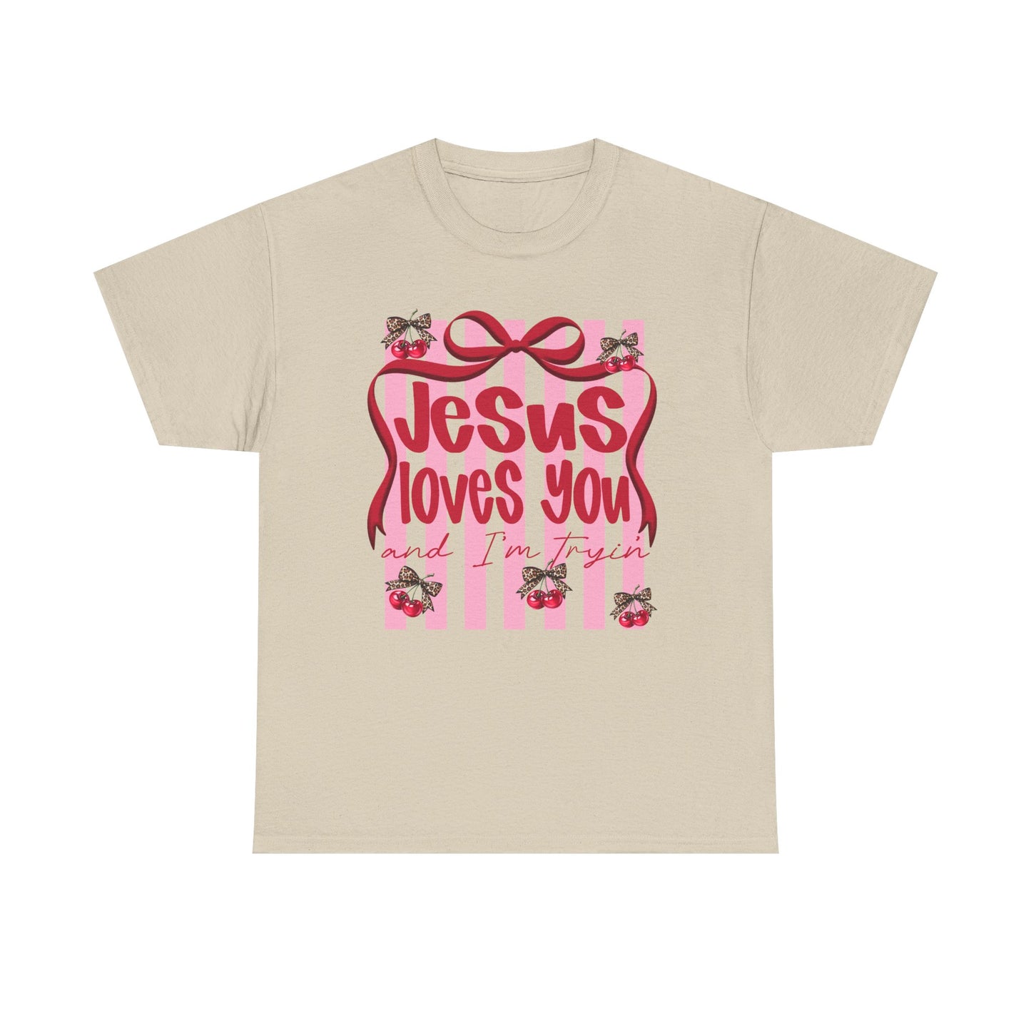 Jesus Loves You T-Shirt — Pink Stripes, Ribbon & Floral Christian Tee