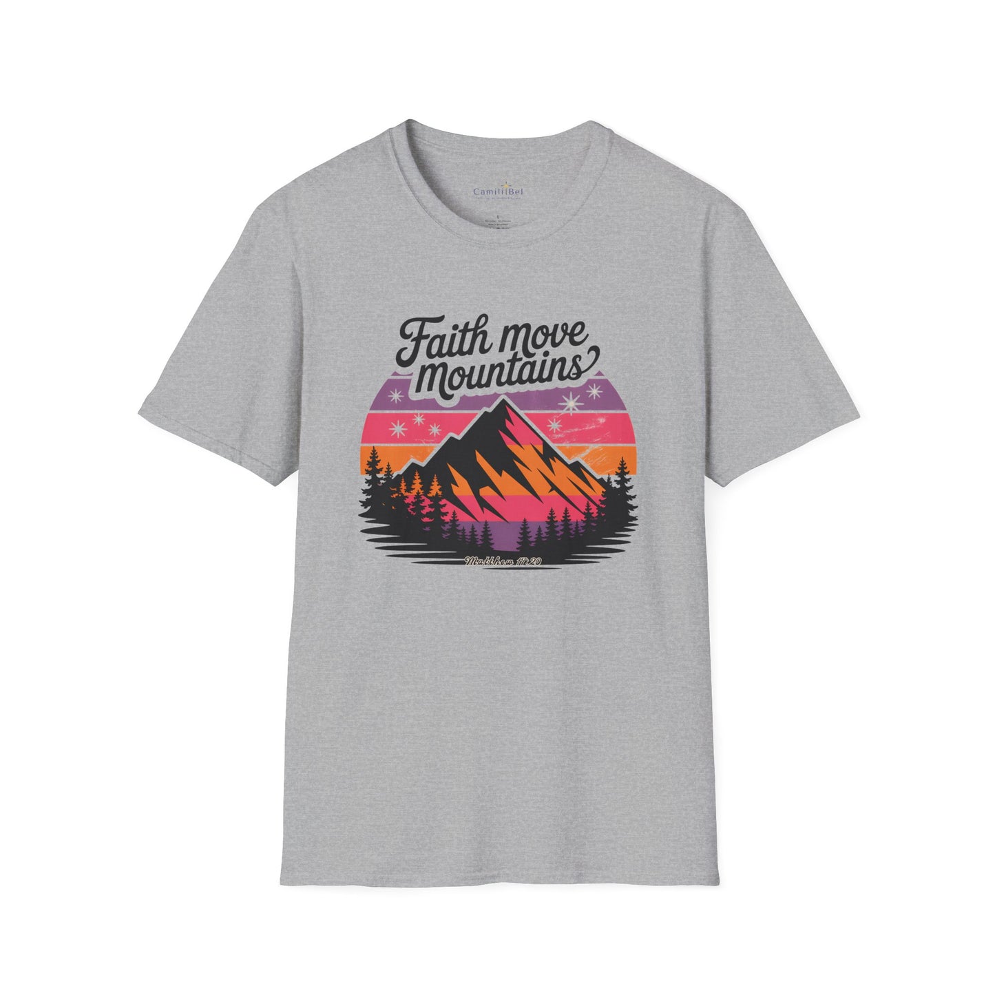 Faith Moves Mountains T-Shirt — Inspirational Mountain Sunset Graphic Tee