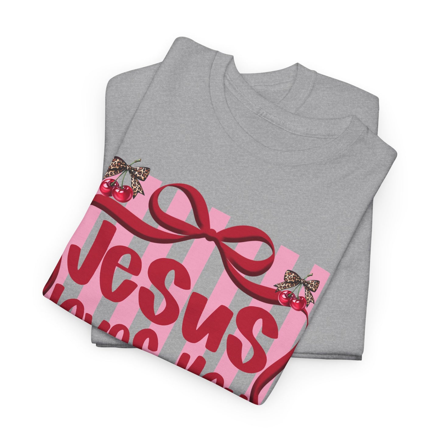 Jesus Loves You T-Shirt — Pink Stripes, Ribbon & Floral Christian Tee