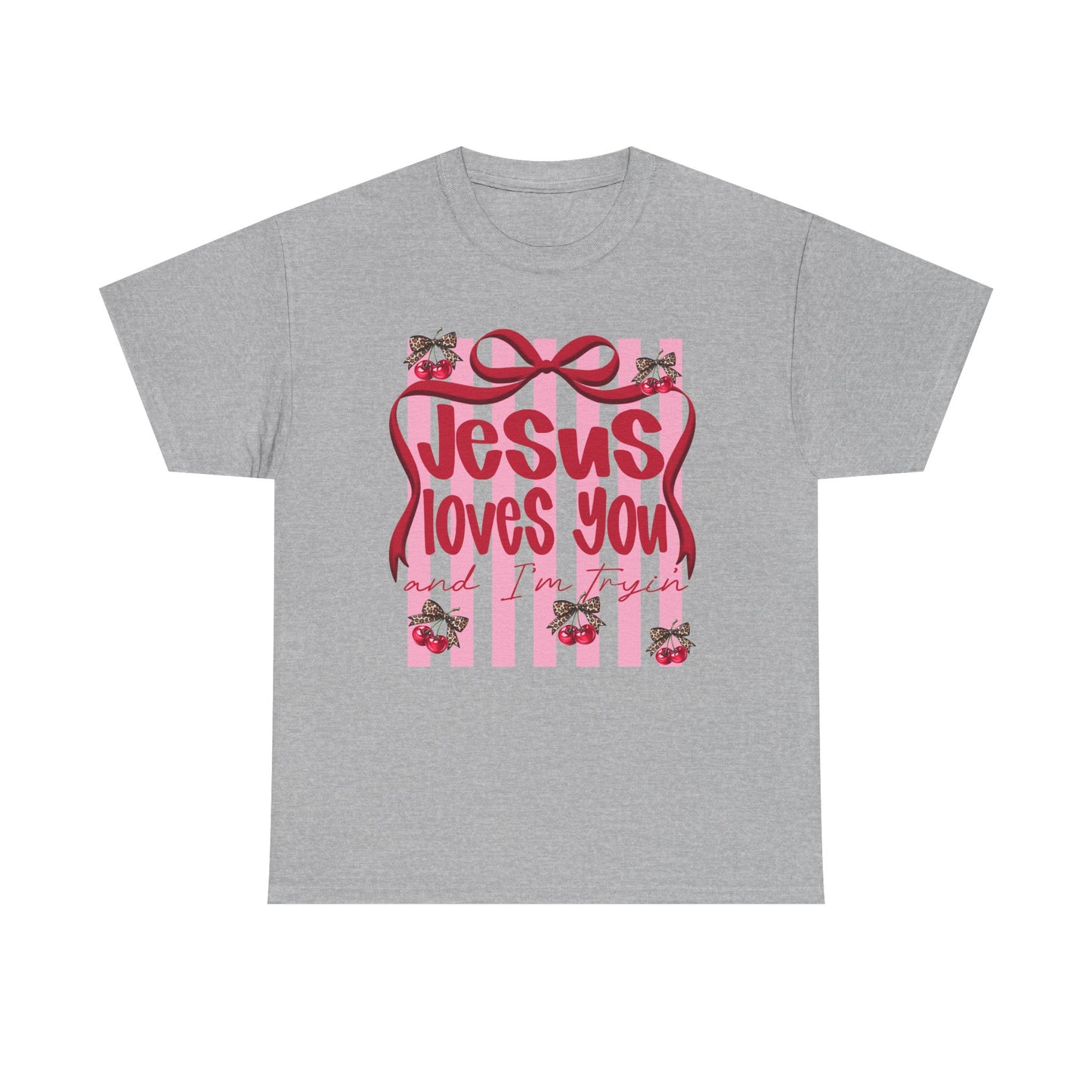 Jesus Loves You T-Shirt — Pink Stripes, Ribbon & Floral Christian Tee