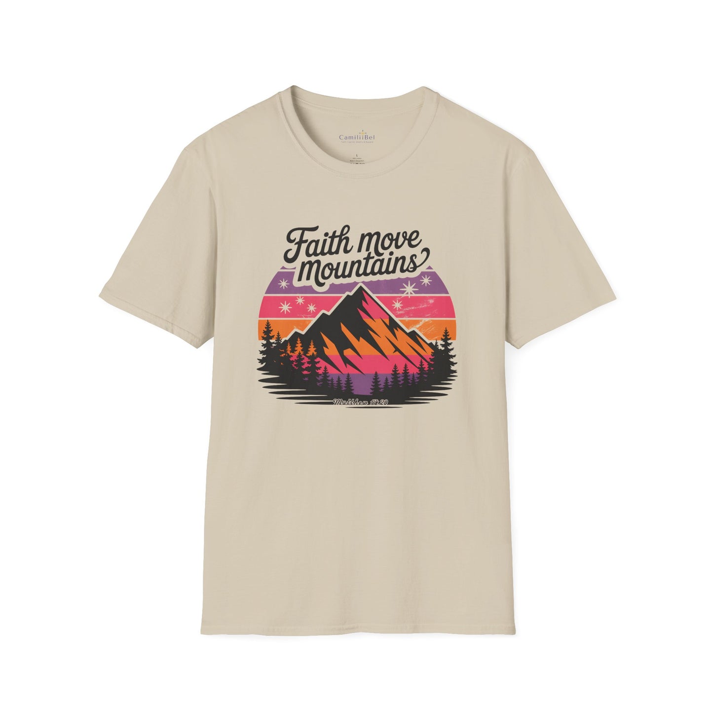 Faith Moves Mountains T-Shirt — Inspirational Mountain Sunset Graphic Tee