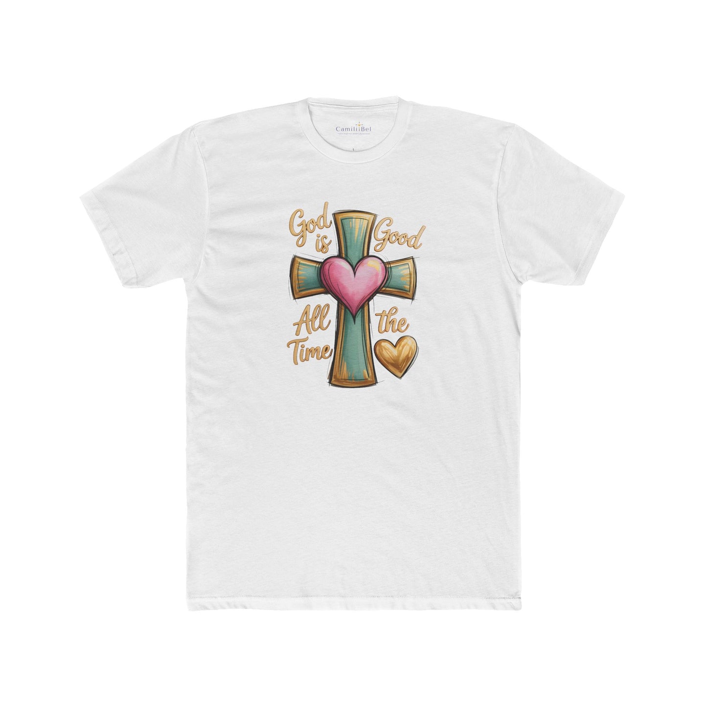 Christian Cross Tee — "God Is Good All The Time" Heart Design