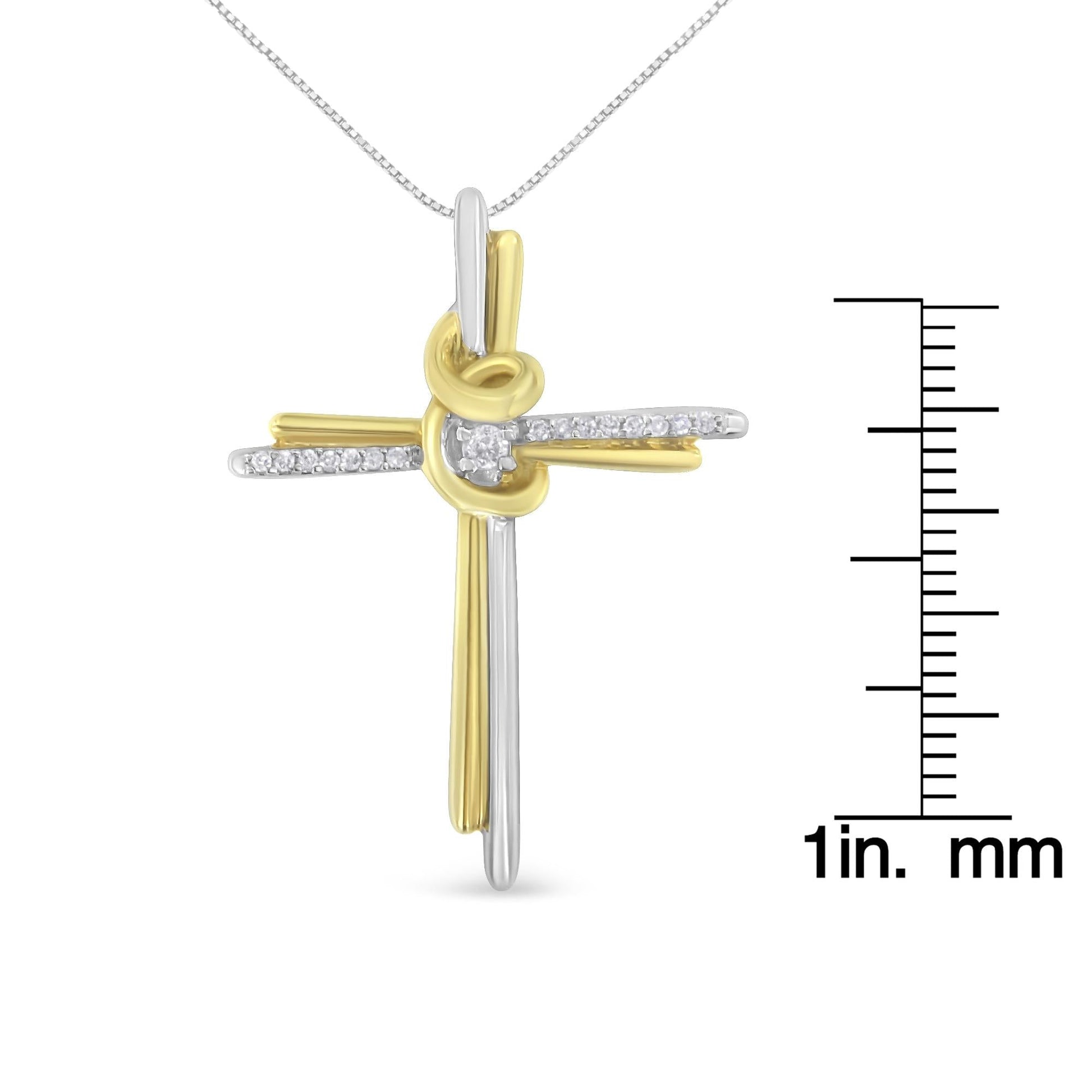 10K gold diamond cross necklace by Camili'Bel featuring a two-tone gold knot design with genuine diamonds. Elegant fine Christian jewelry for women.