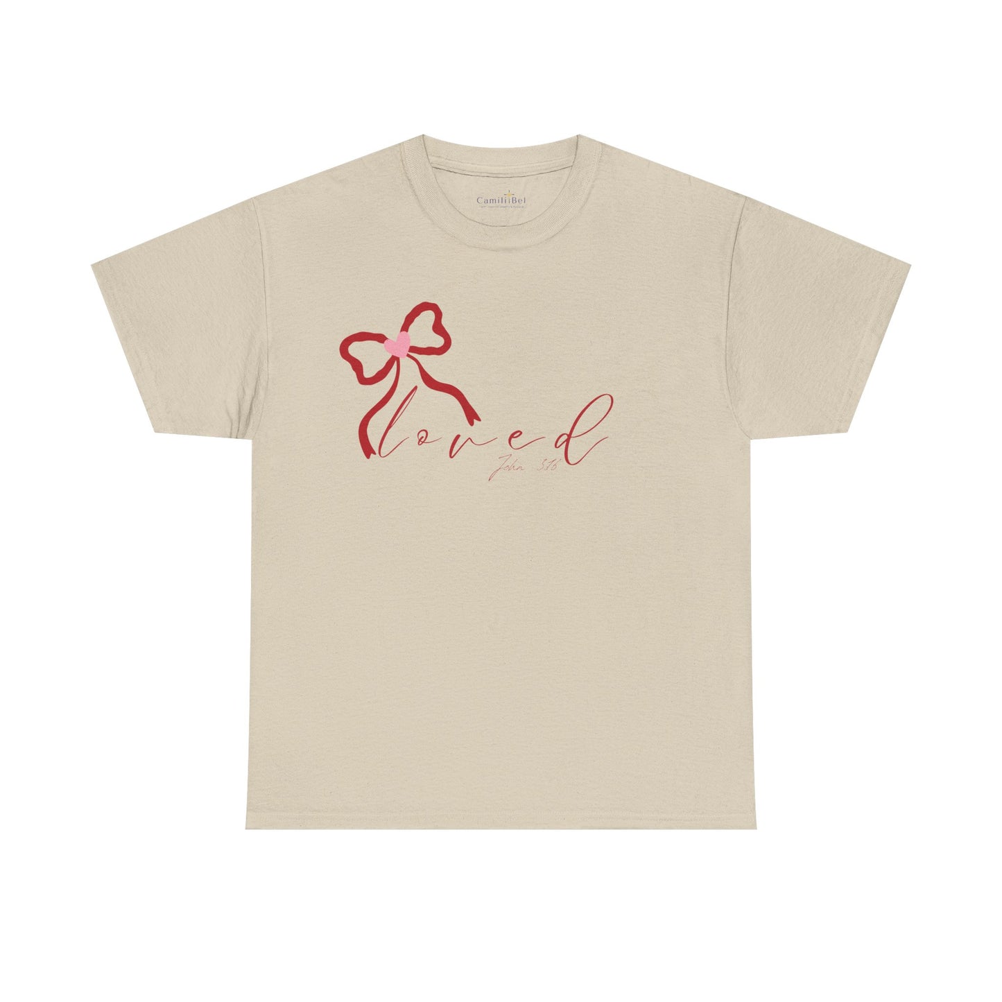 Loved Script Tee with Ribbon Heart — Women's Casual Faith & Self-Love T-Shirt