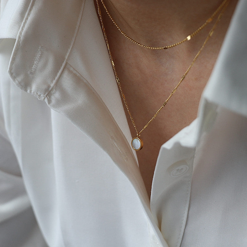 18K Gold Luxury Noble Round Inlaid Double Layer Necklace - Camili Bel Creations Gift Shop