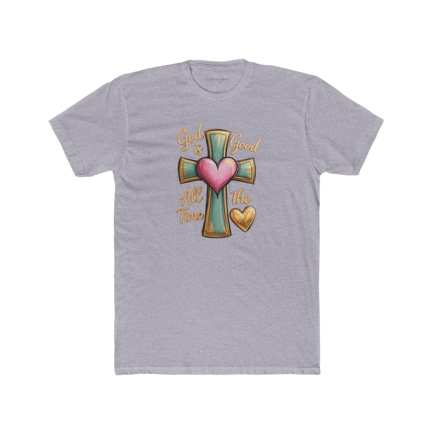 Christian Cross Tee — "God Is Good All The Time" Heart Design