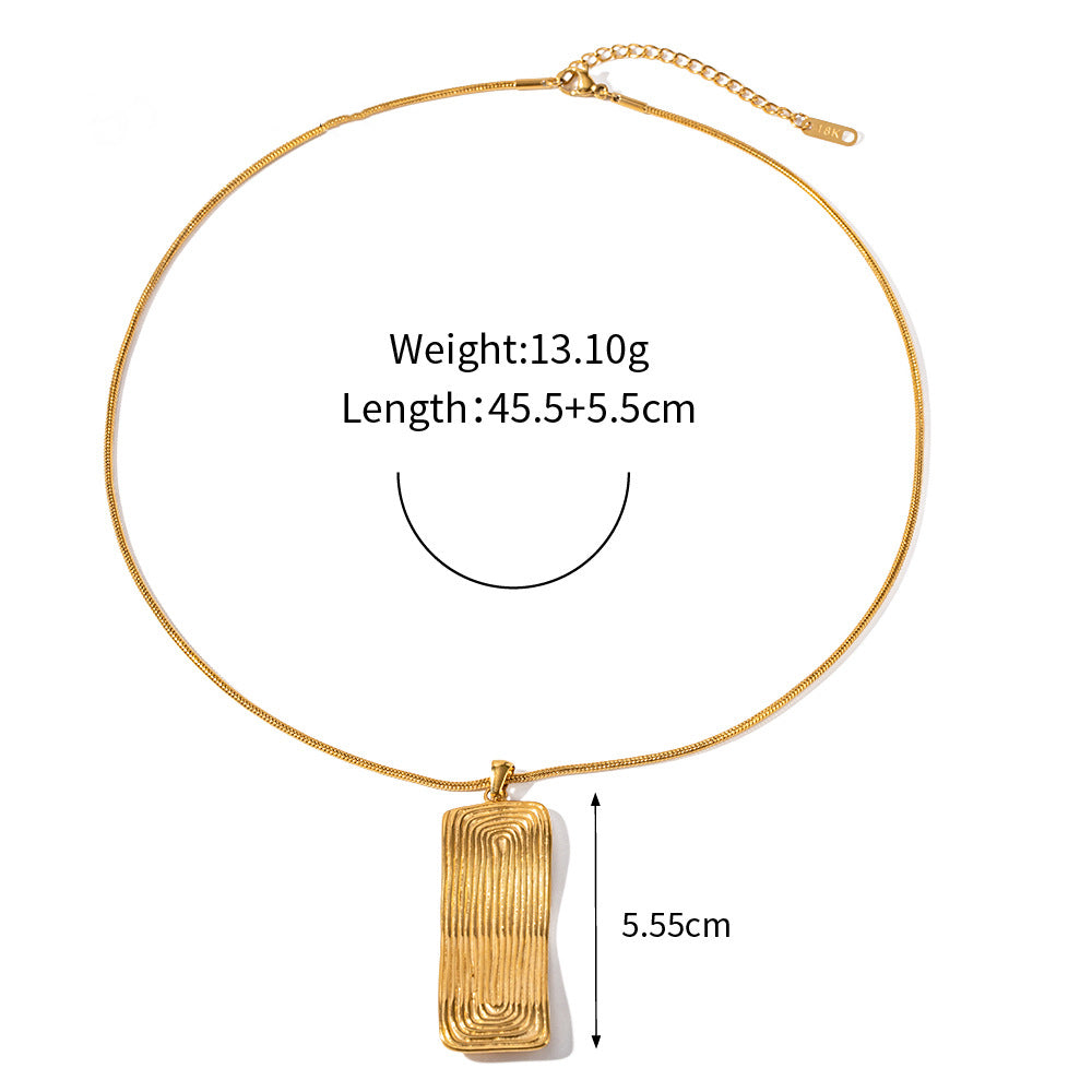 18K Gold Fashion Simple Thread Rectangular Design Pendant Necklace Earrings Set - Camili Bel Creations Gift Shop