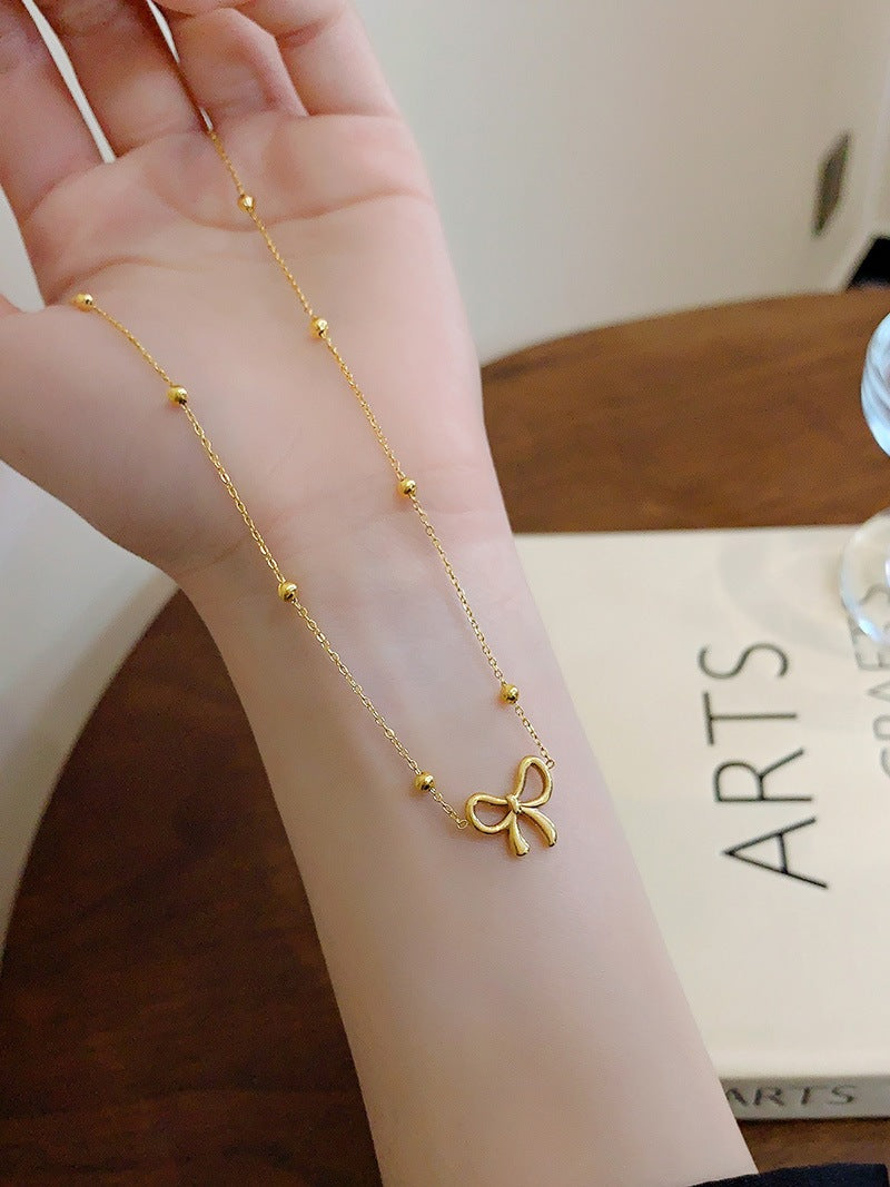 Alluring 18K Gold Bow and Bead Necklace - Camili Bel Creations Gift Shop