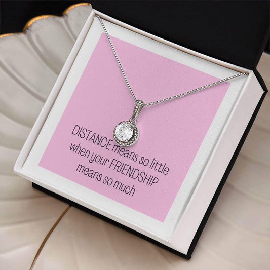 Eternal Hope necklace in white gift box with pink friendship message card