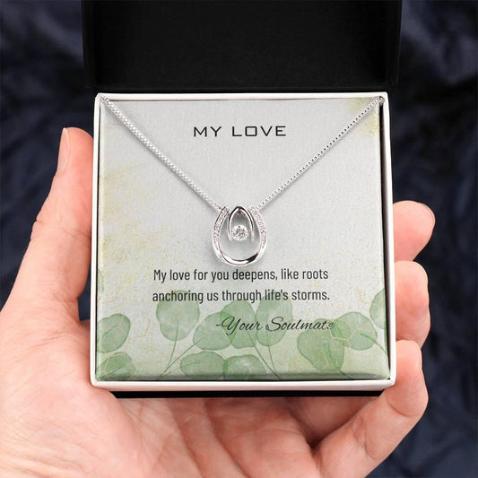 Lucky In Love 14K White Finish Gold Necklace I Gift To My Love I Gift For Soulmate, Girl Friend - Camili Bel Creations Gift Shop