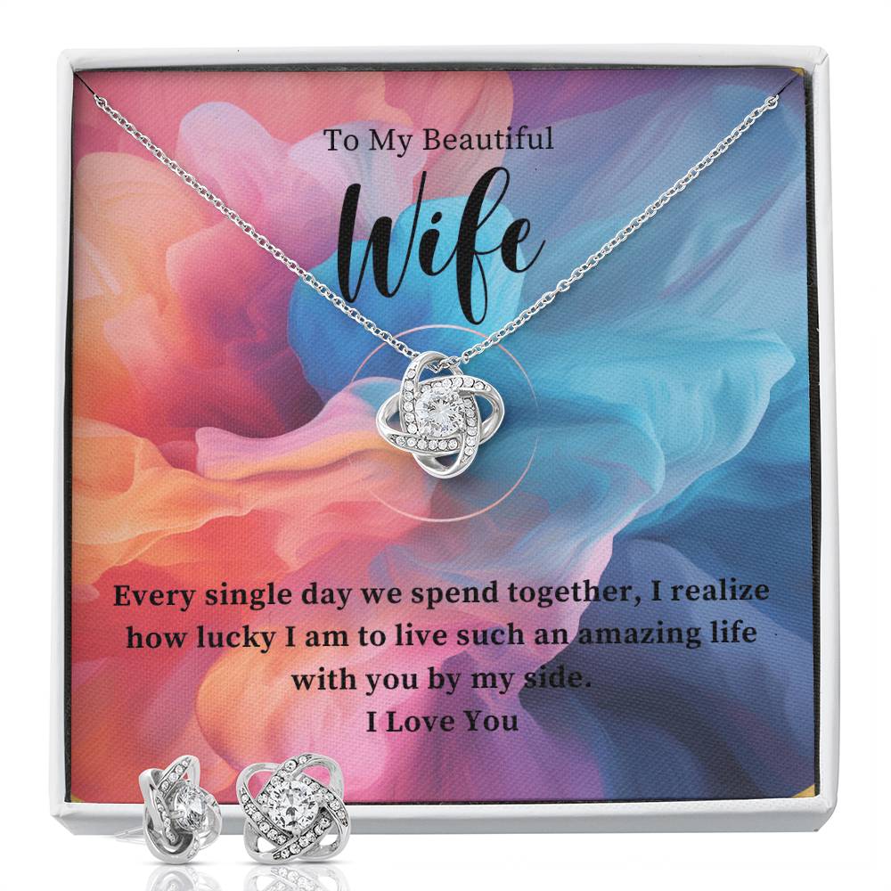 To My Beautiful Wife I Love You Knot Earring & Necklace Set Gift For Wife - Camili Bel Creations Gift Shop