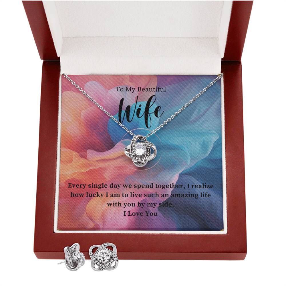 To My Beautiful Wife I Love You Knot Earring & Necklace Set Gift For Wife - Camili Bel Creations Gift Shop
