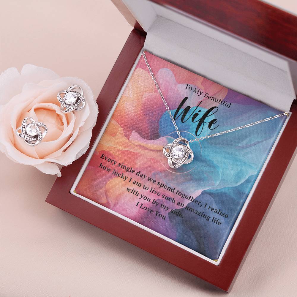 To My Beautiful Wife I Love You Knot Earring & Necklace Set Gift For Wife - Camili Bel Creations Gift Shop