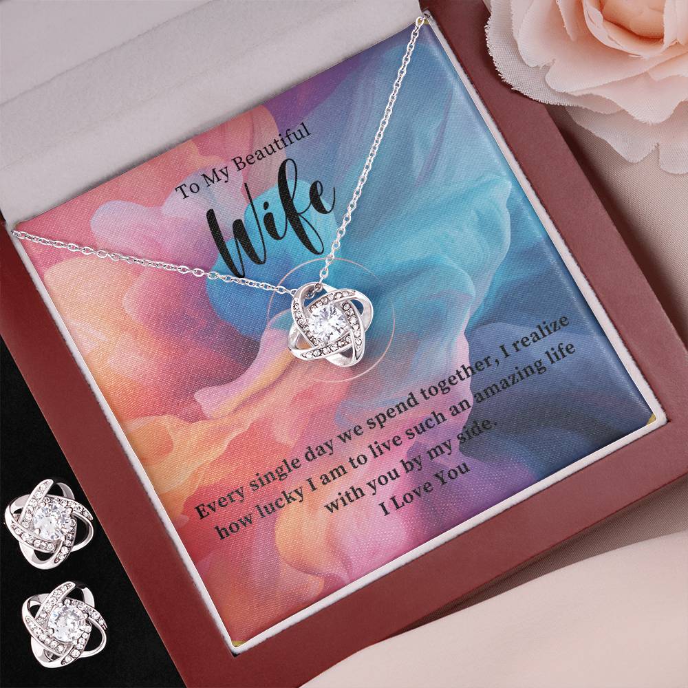 To My Beautiful Wife I Love You Knot Earring & Necklace Set Gift For Wife - Camili Bel Creations Gift Shop
