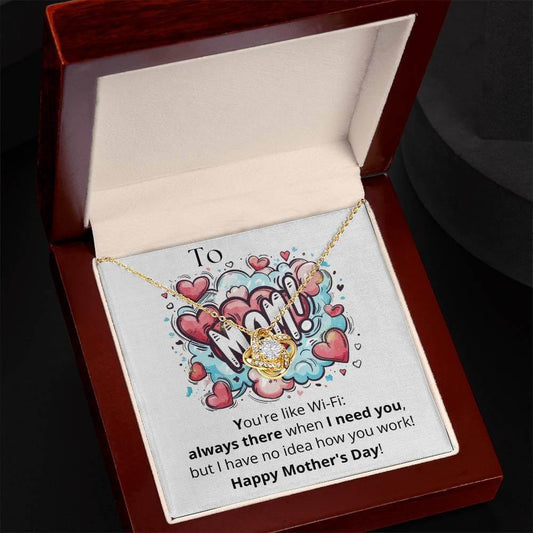 Love knot necklace displayed in luxury mahogany gift box - Mother's Day gift