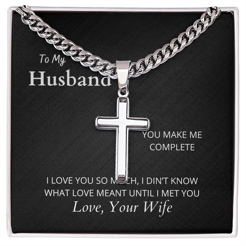 To My Husband I Artisan Cross Necklace on Cuban Chain - Camili Bel Creations Gift Shop