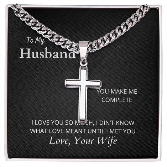 To My Husband I Artisan Cross Necklace on Cuban Chain - Camili Bel Creations Gift Shop