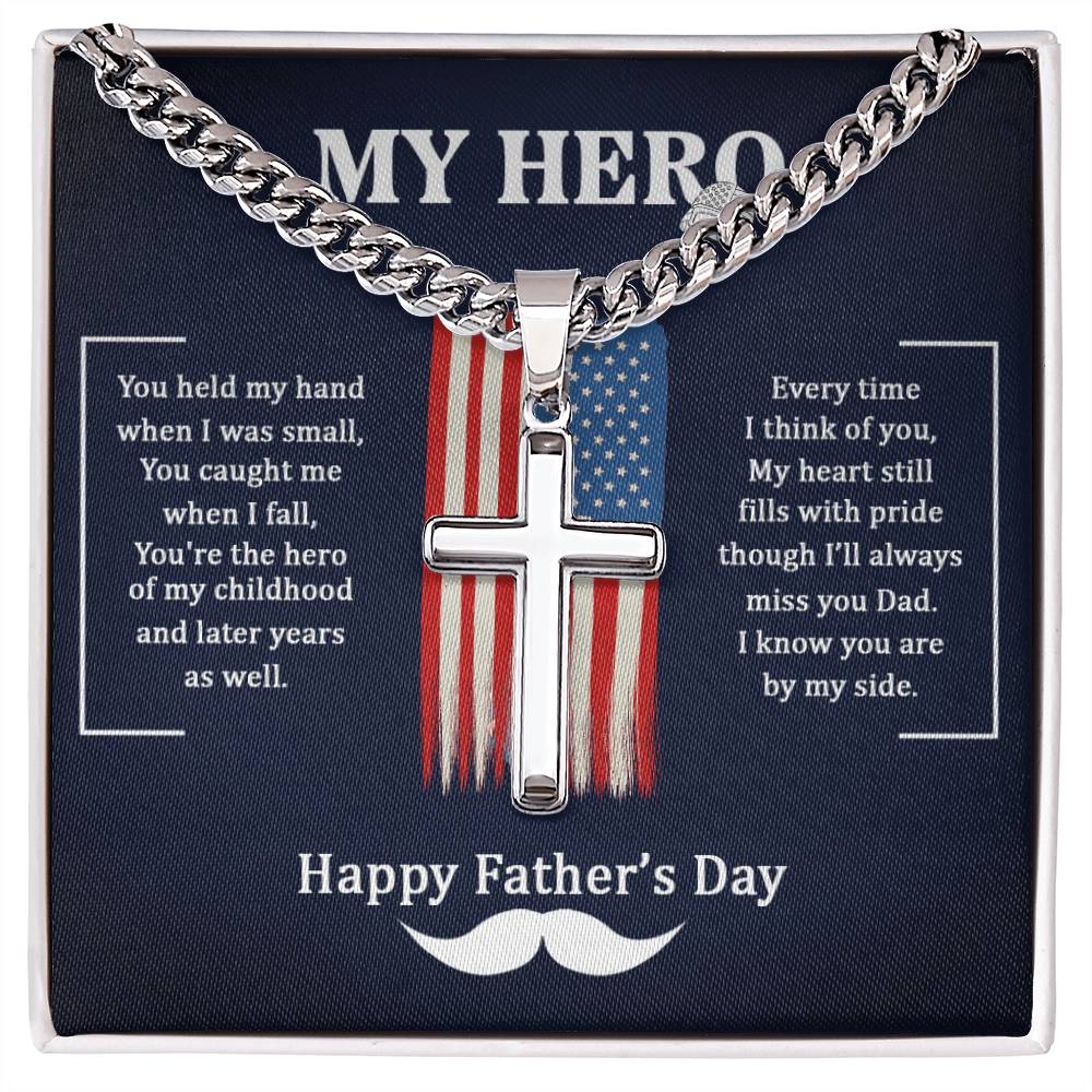 My Hero - Artisan Cross Necklace on Cuban Chain - Father's Day Gift - Camili Bel Creations Gift Shop