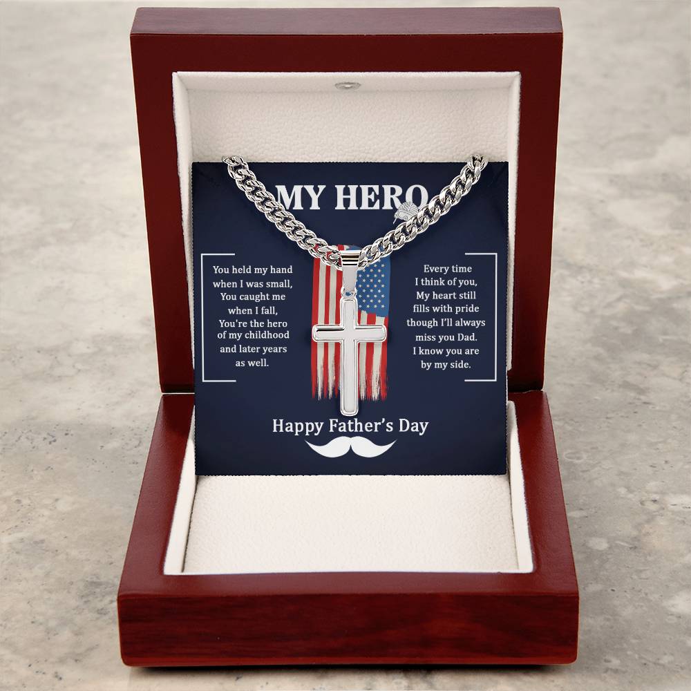 My Hero - Artisan Cross Necklace on Cuban Chain - Father's Day Gift - Camili Bel Creations Gift Shop