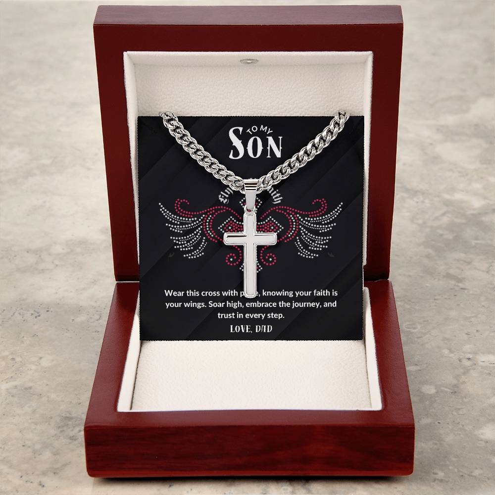 To My Son - Flying On Faith - Cuban Link Cross Necklace - Camili Bel Creations Gift Shop