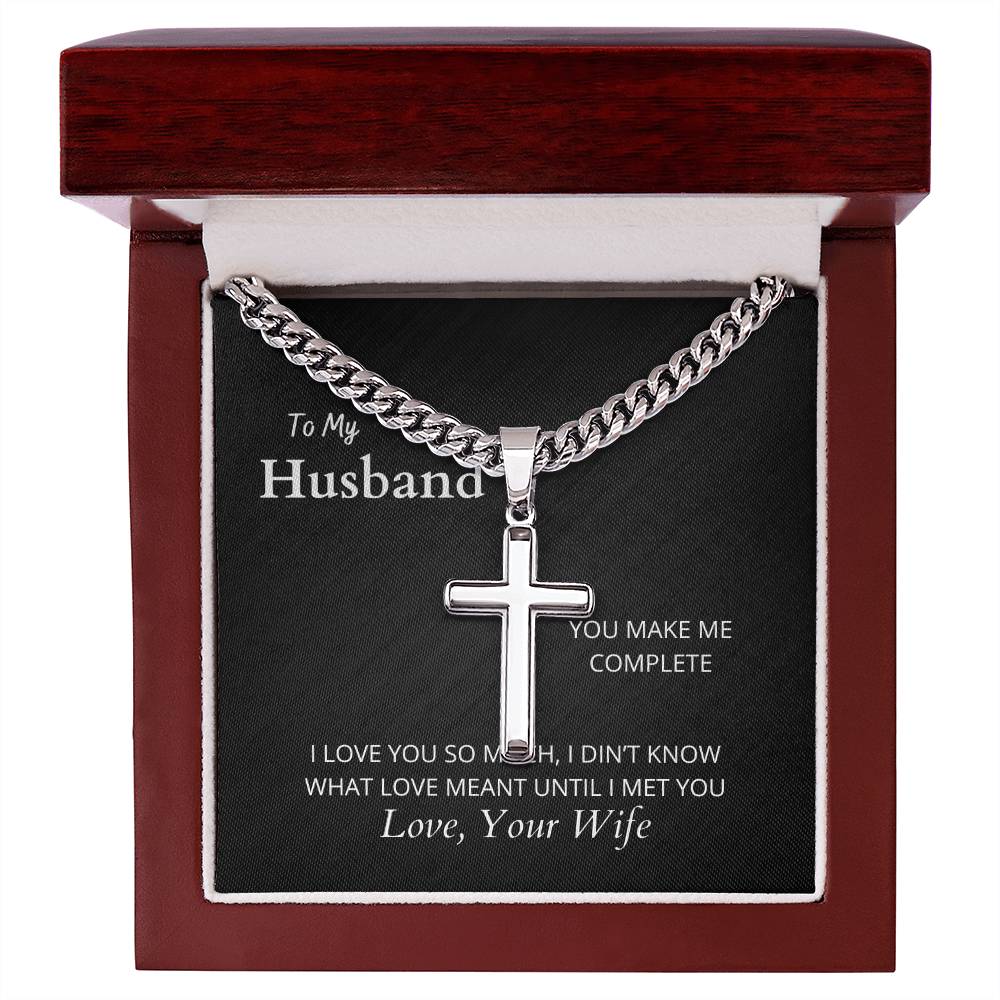 To My Husband I Artisan Cross Necklace on Cuban Chain - Camili Bel Creations Gift Shop