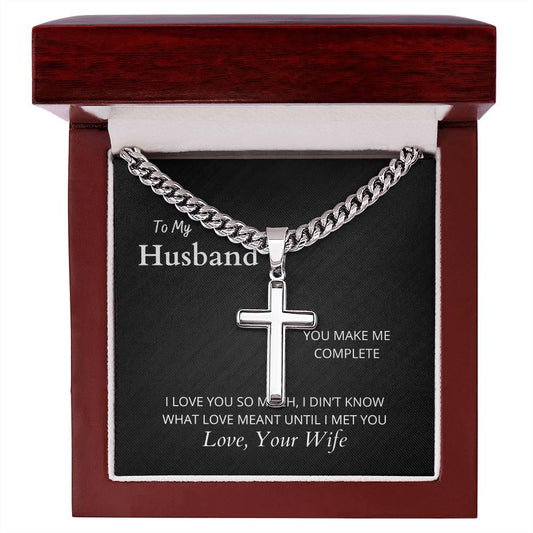 To My Husband I Artisan Cross Necklace on Cuban Chain - Camili'Bel Gift Shop